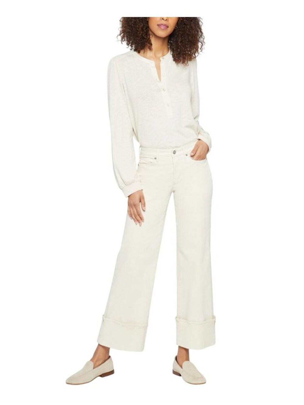 NWT NYDJ Teresa Wide Leg Off-White Jeans Size 4 High Rise Cuffed Hem MSRP $119